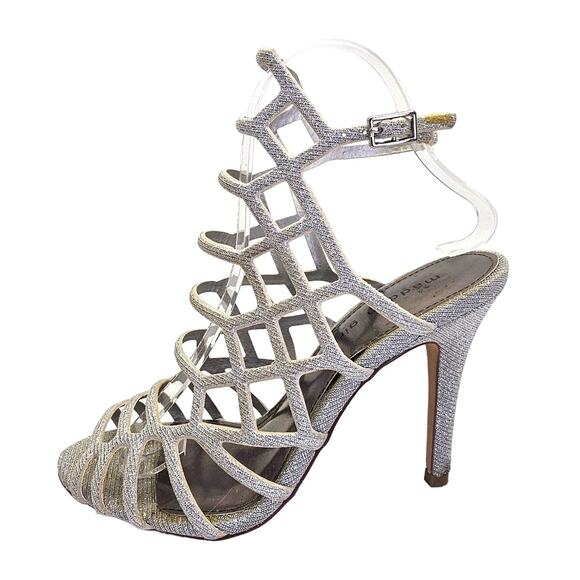 Madden Girl Metallic Silver Directt Strappy Cage Special Occasion Event Heels - Picture 2 of 11